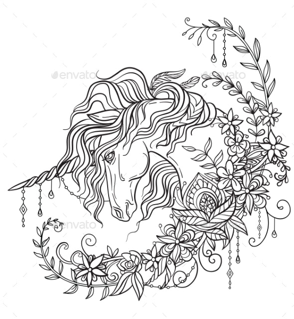 Drawing unicorn coloring book vector illustration vectors