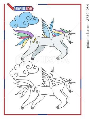 Coloring book flying horse unicorn pattern