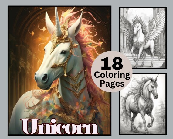 Unicorn coloring book horse coloring book fantasy coloring grayscale coloring magical coloring for adult and kids instant download