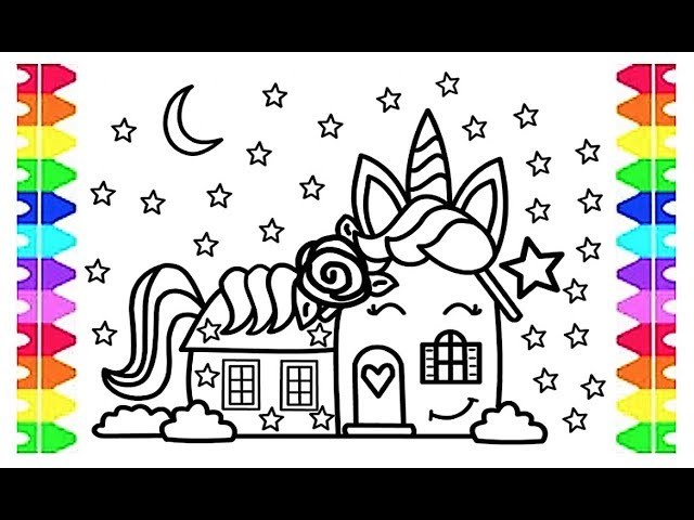 Magical beautiful unicorn house glitter coloring fun for kids super toy art