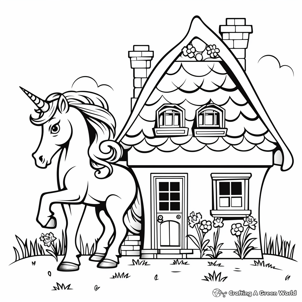 Unicorn house coloring pages