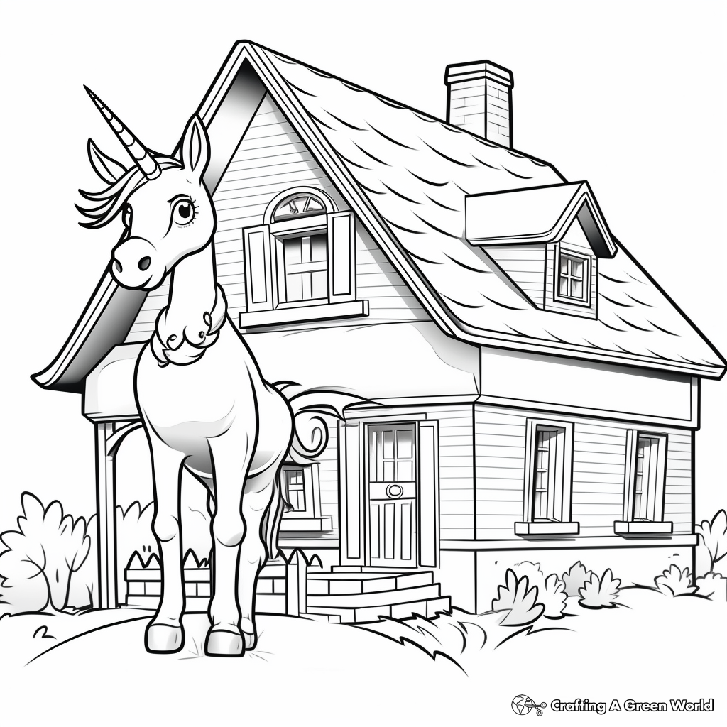 Unicorn house coloring pages