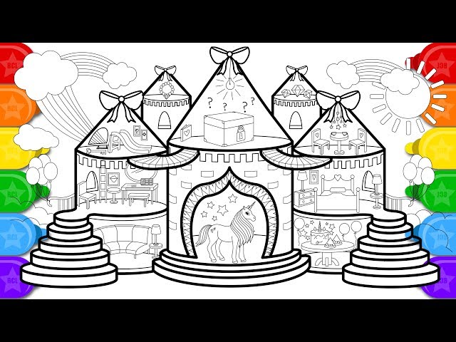 Glitter unicorn house coloring and drawing for kids how to draw a unicorn house coloring page