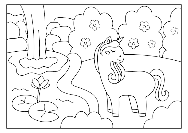 Premium vector unicorn coloring page for kids activity printable