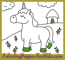 Coloring pages for kids unicorns house