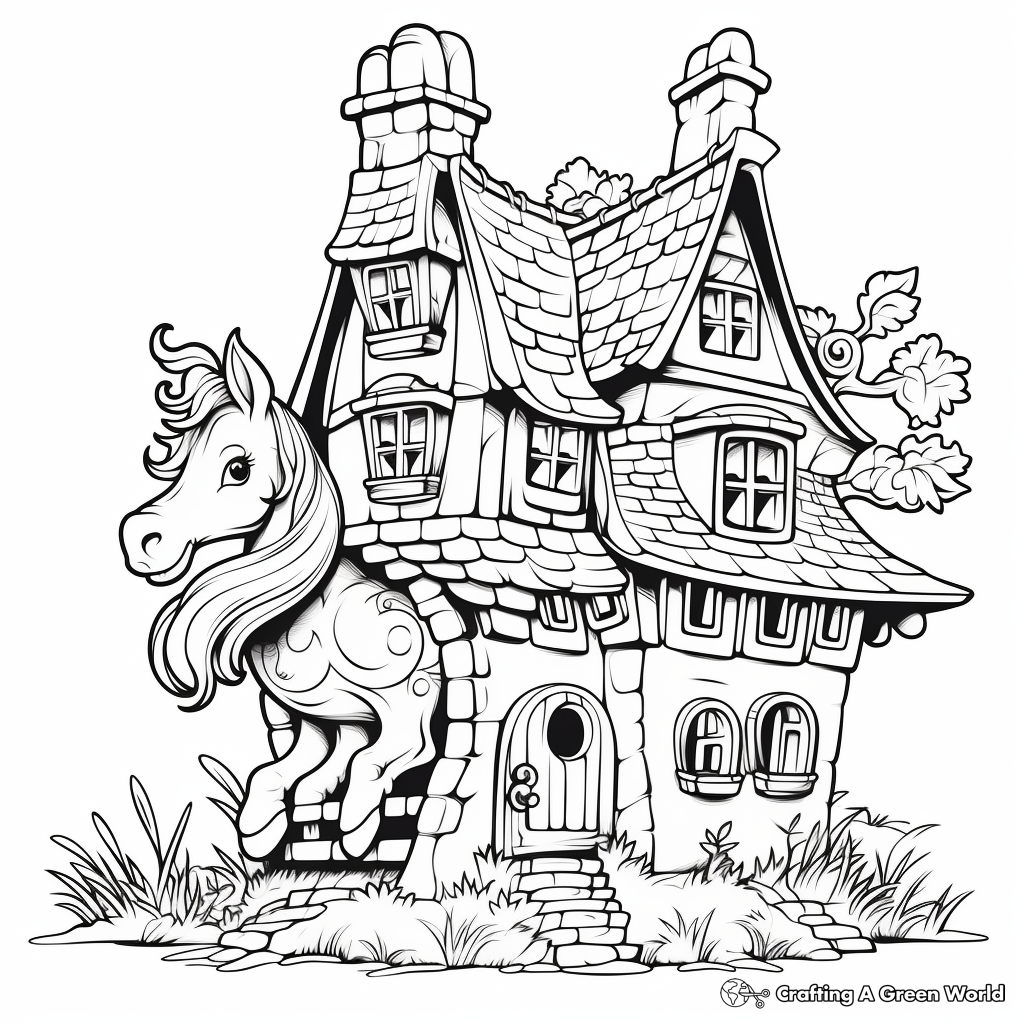 Unicorn house coloring pages