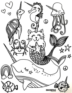 Unicorn sea creatures coloring page â encinitas house of art