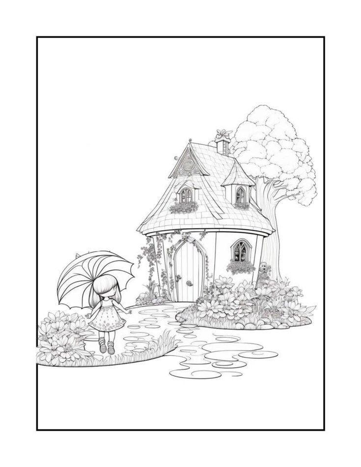 Fairy house coloring pages free printables