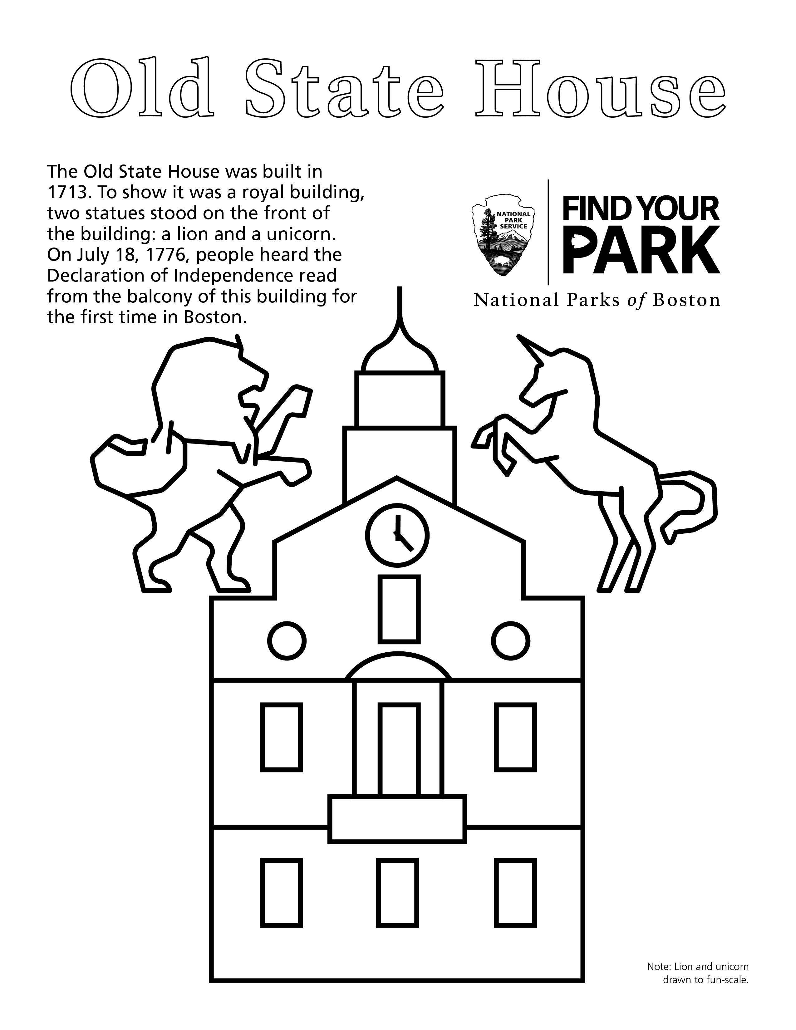 Boston nhp on x national unicorn day is today what a great time to share this coloring sheet of the old state house while in some places you have to look far