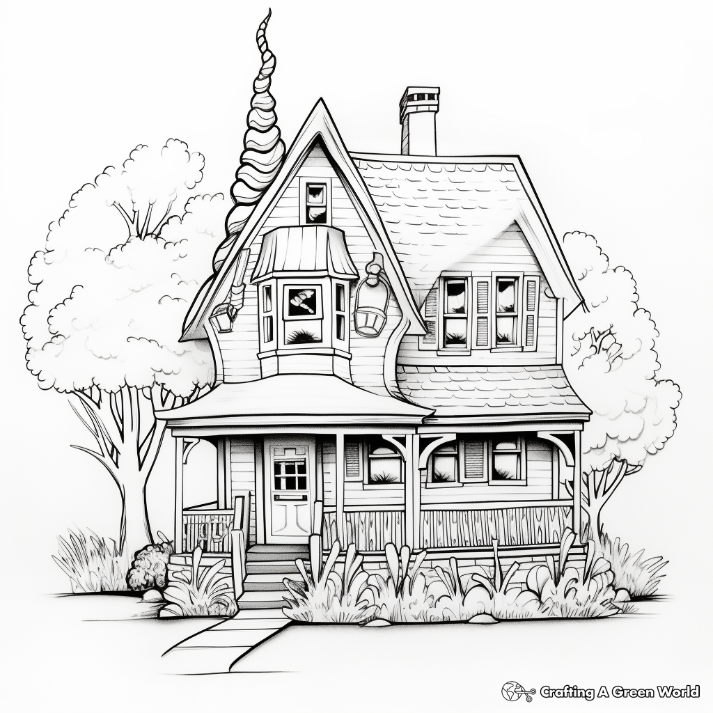 Unicorn house coloring pages