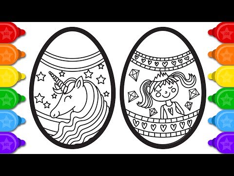 Glitter unicorn house princess and easter eggs coloring and drawing for kids toddlers by birthdaycandyland art