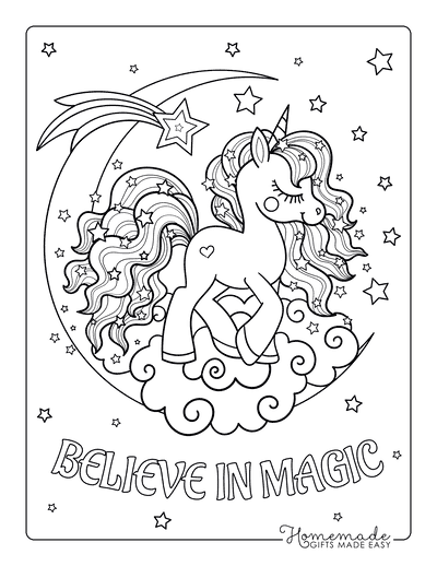 Magical unicorn coloring pages for kids adults