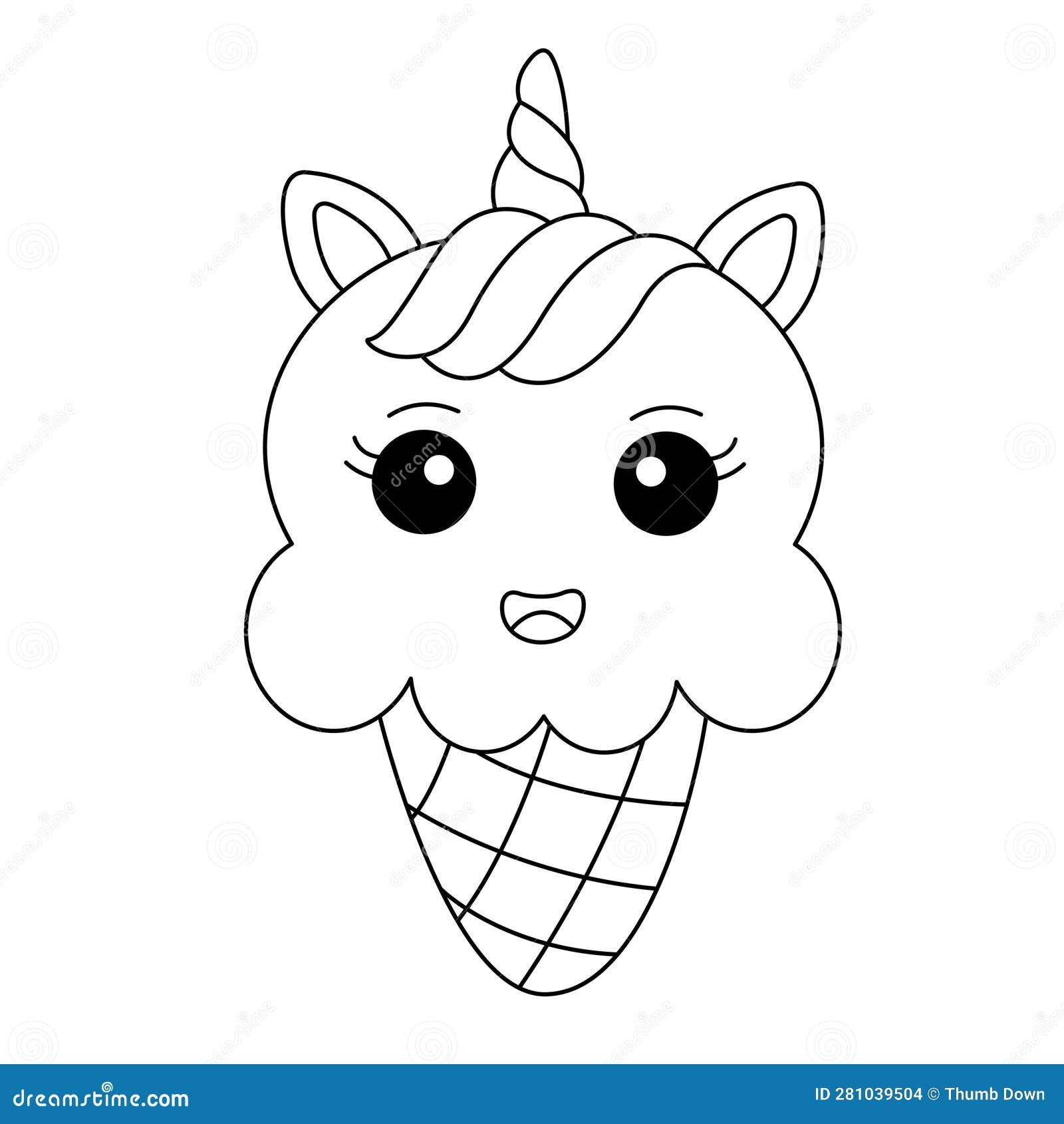 Cute unicorn ice cream coloring page stock vector