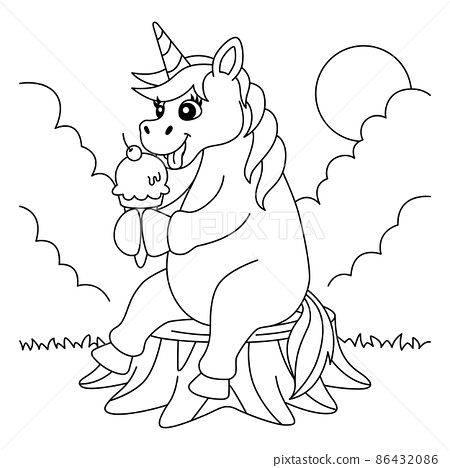 Unicorn eating ice cream coloring page for kids