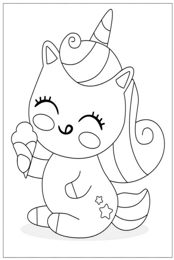 Unicorn eating ice cream coloring page