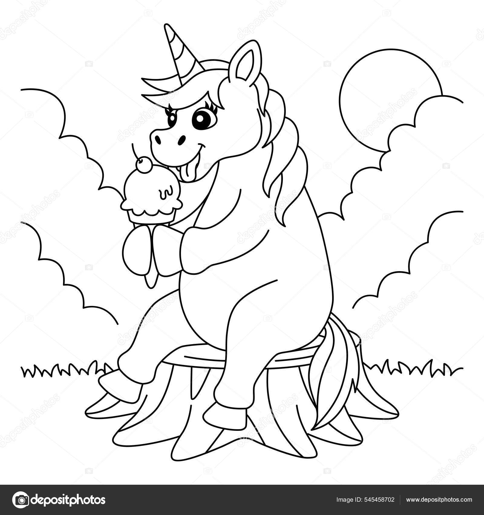 Unicorn eating ice cream coloring page for kids stock vector by abbydesign