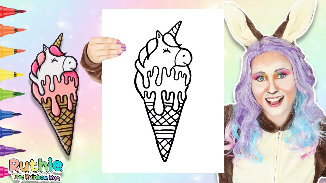 Coloring a cute unicorn ice cream unicorn coloring page for kids markers