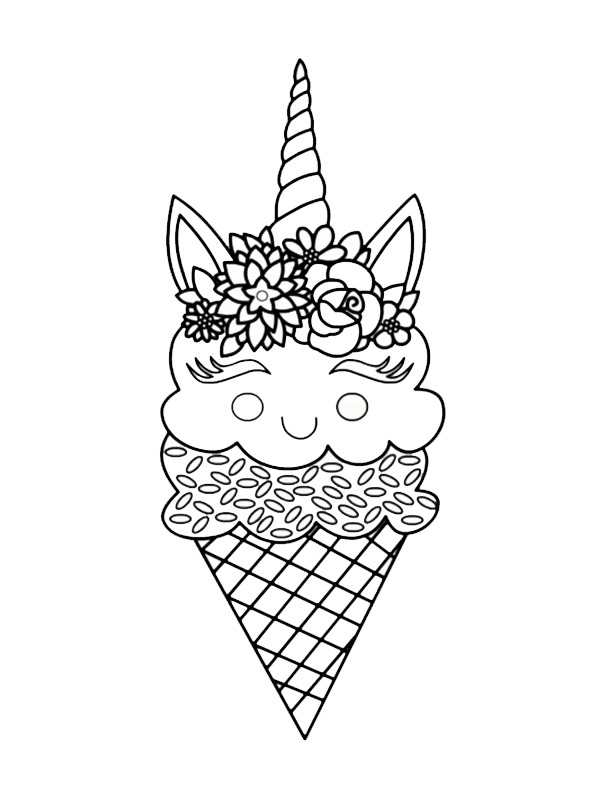 Unicorn ice cream coloring page