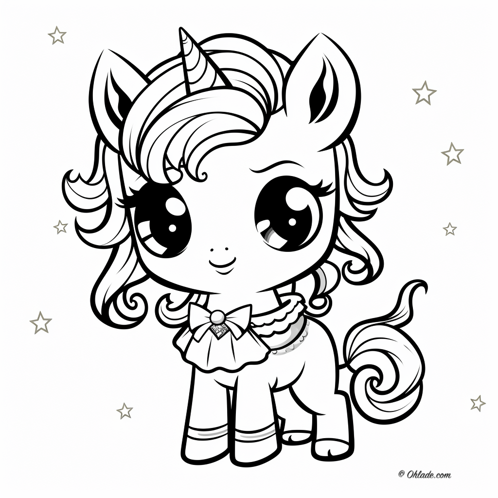 Adorably cute kawaii unicorn coloring pages