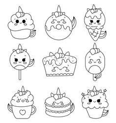 Kawaii unicorns coloring pages vector images over