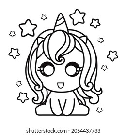 Unicorn coloring page kawaii unicorn outlined stock vector royalty free