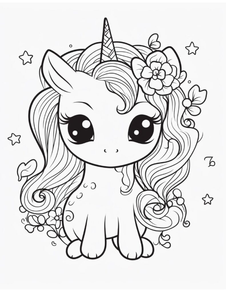 Free printable cute kawaii unicorn coloring pages