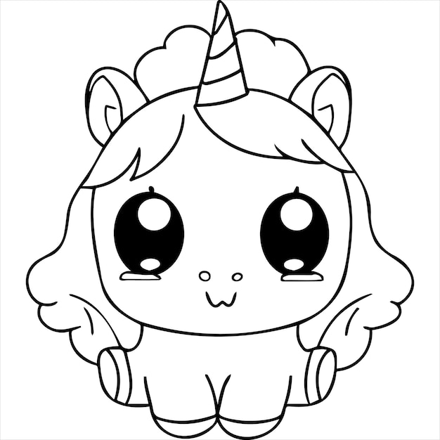 Premium vector kawaii unicorn coloring page