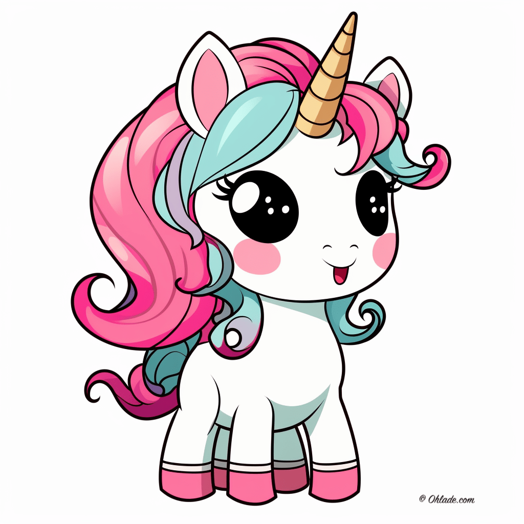 Adorably cute kawaii unicorn coloring pages