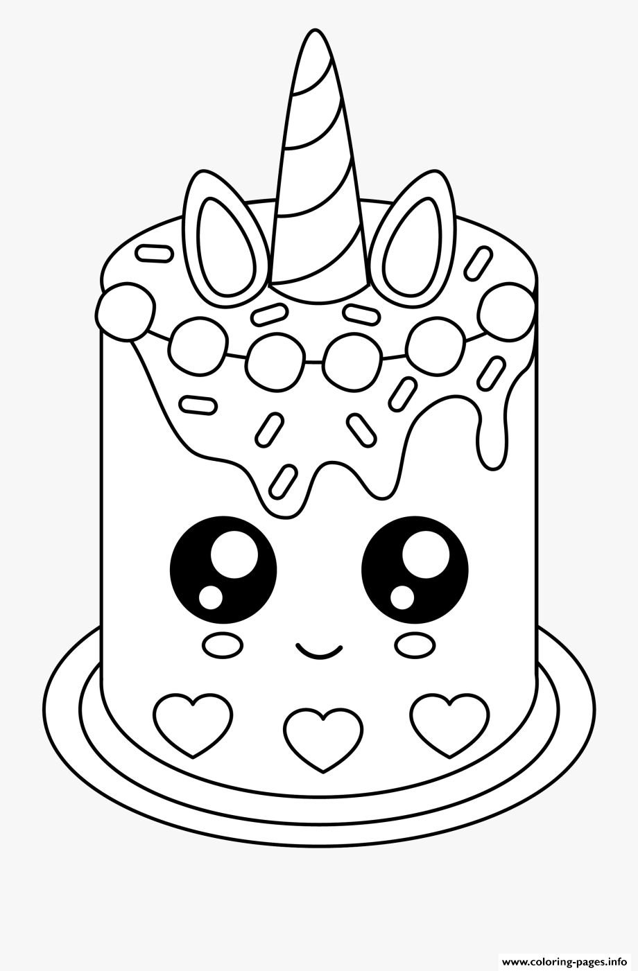 Print easy cake unicat coloring pages kleurplaten kinderkleurplaten eenhoorn taarten