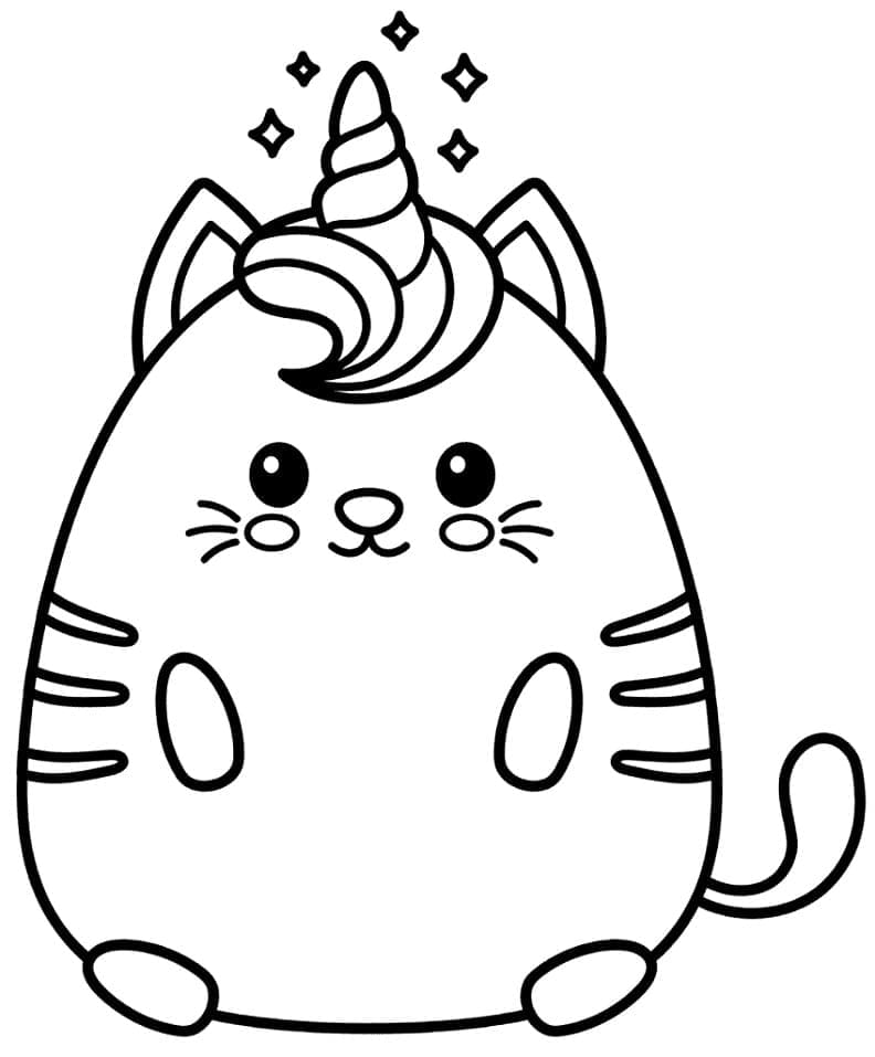 Very cute unicorn kitten coloring page