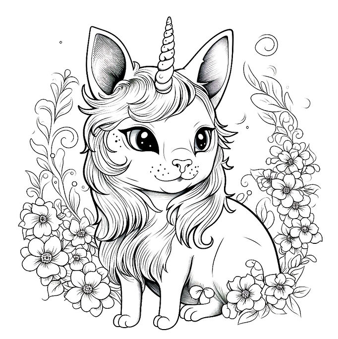 Unicorn kitten coloring pages lets color in