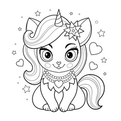 Unicorn kitten coloring pages vector images