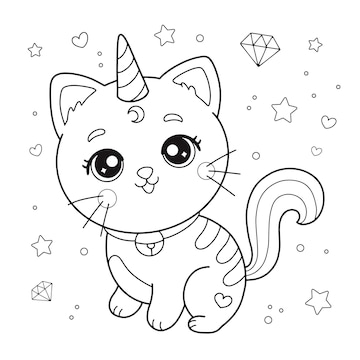 Premium vector cute cartoon unicorn cat coloring page