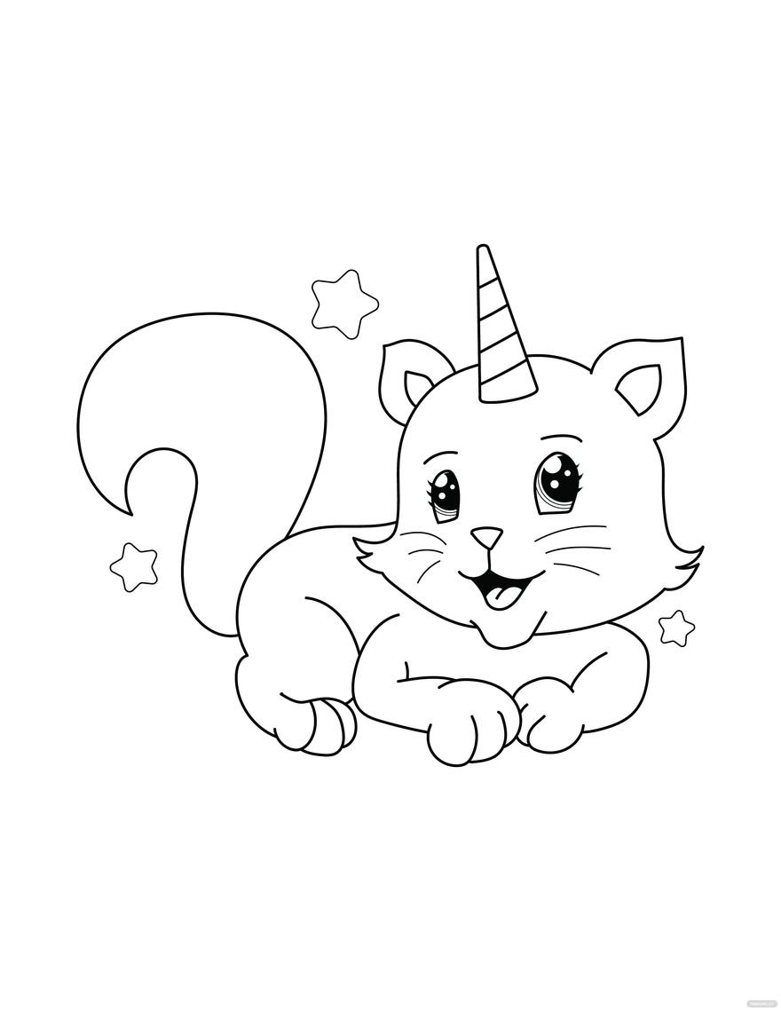 Free unicorn cat coloring page