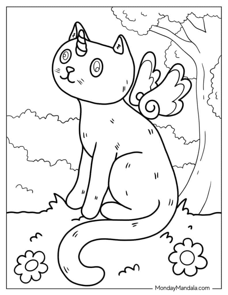 Unicorn cat coloring pages free pdf printables