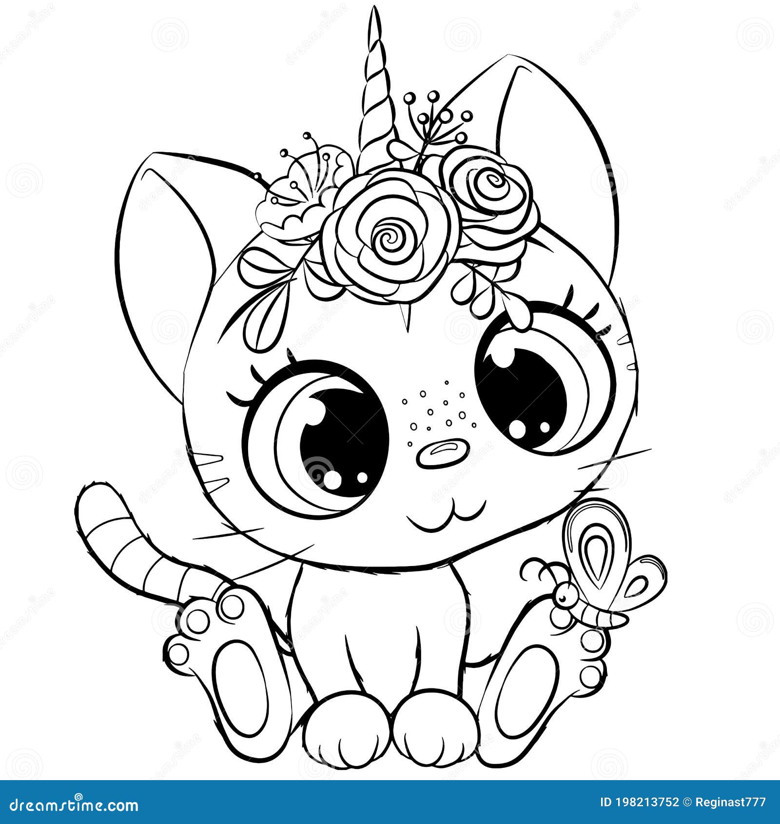 Kitty unicorn outlined for coloring book isolated on a white background stock vector