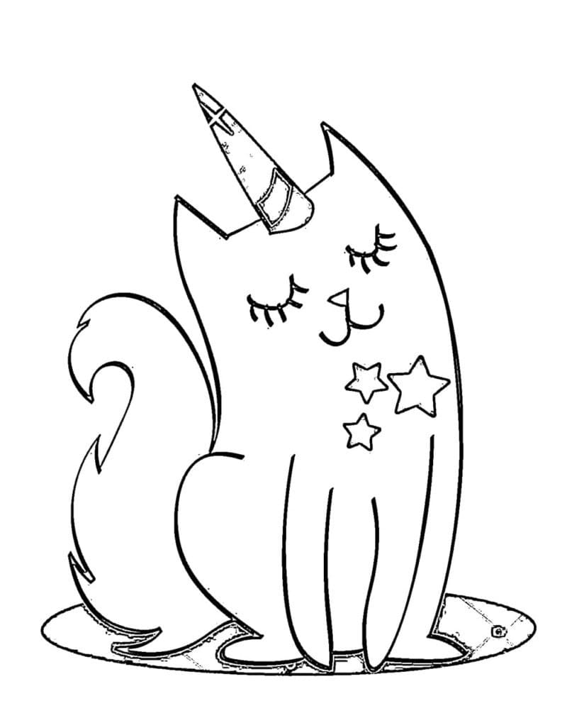 Unicorn cat with stars coloring page