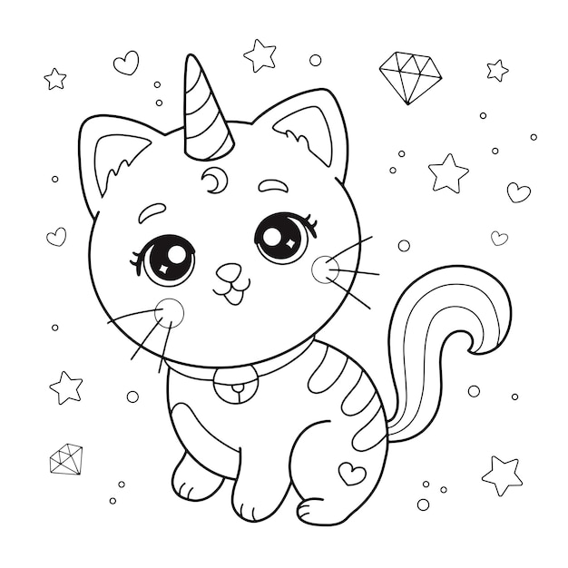 Premium vector cute cartoon unicorn cat coloring page