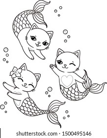 Three cute mermaid cats bubbles vector stock vector royalty free