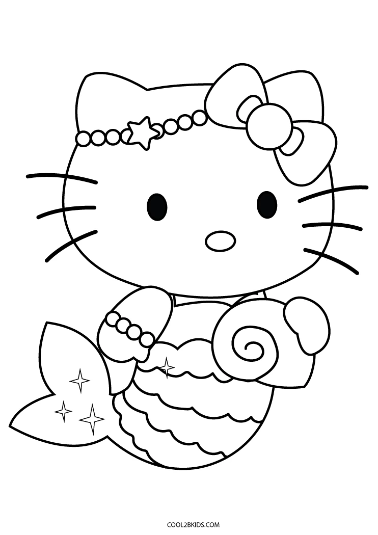 Free printable hello kitty mermaid coloring pages for kids