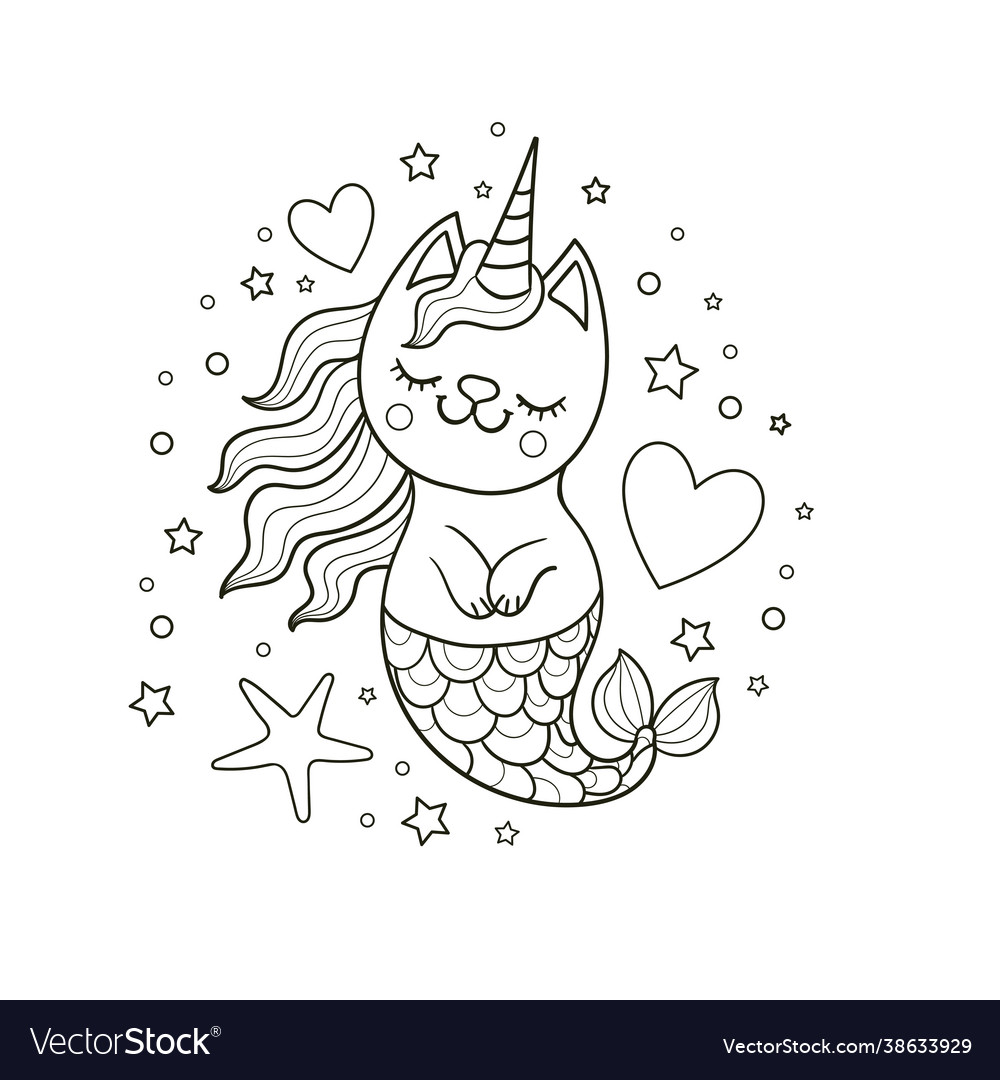 Cat mermaid unicorn line royalty free vector image