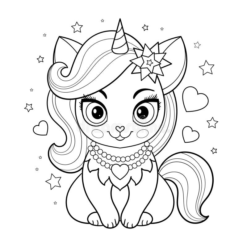 Unicorn kitty color page stock illustrations â unicorn kitty color page stock illustrations vectors clipart