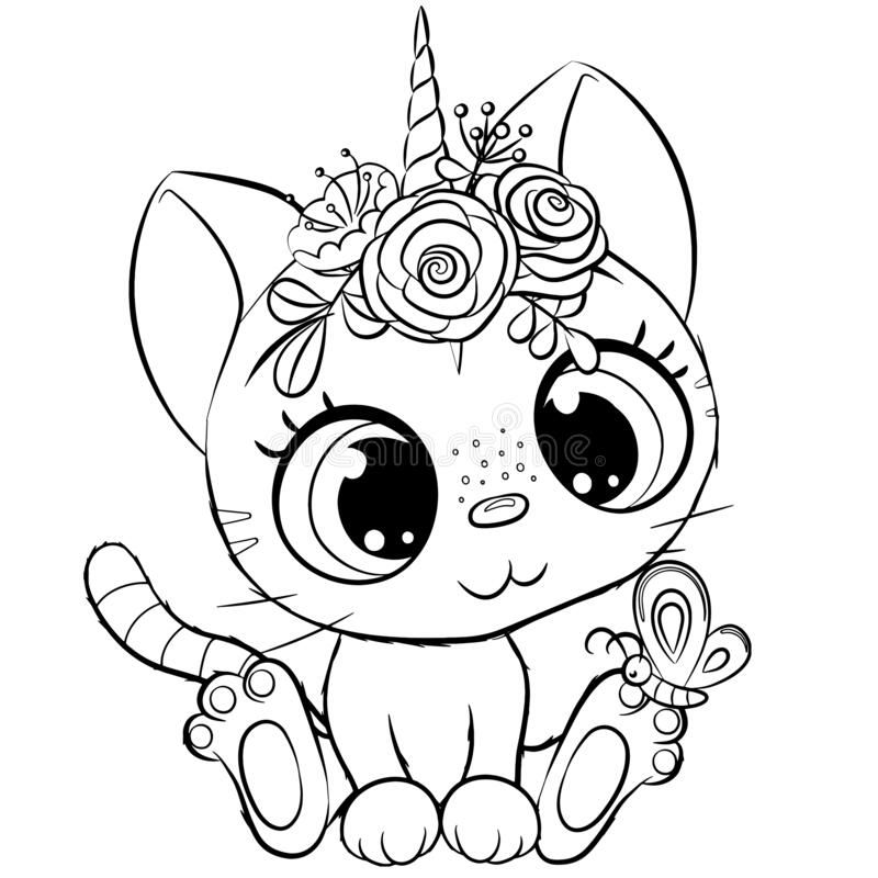 Kitty unicorn outlined for coloring book isolated on a white background cute cartoon kitty unicorn â cat coloring book cat coloring page unicorn coloring pages