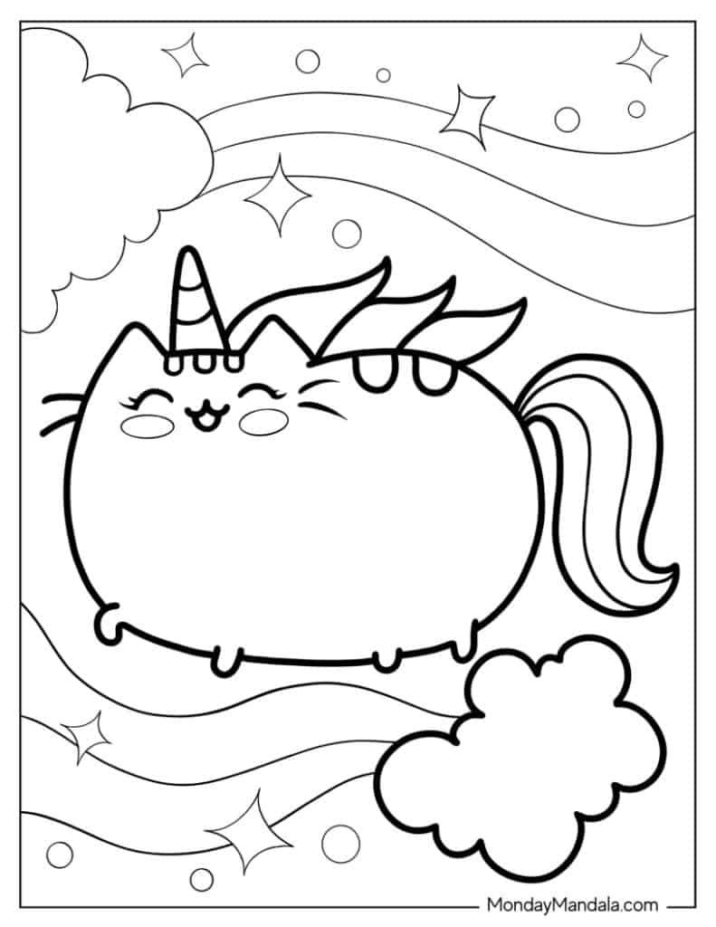 Unicorn cat coloring pages free pdf printables