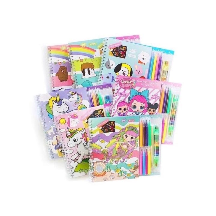 Sanriobtsunicornlolmermaid many design scratch note and coloring book drawing book