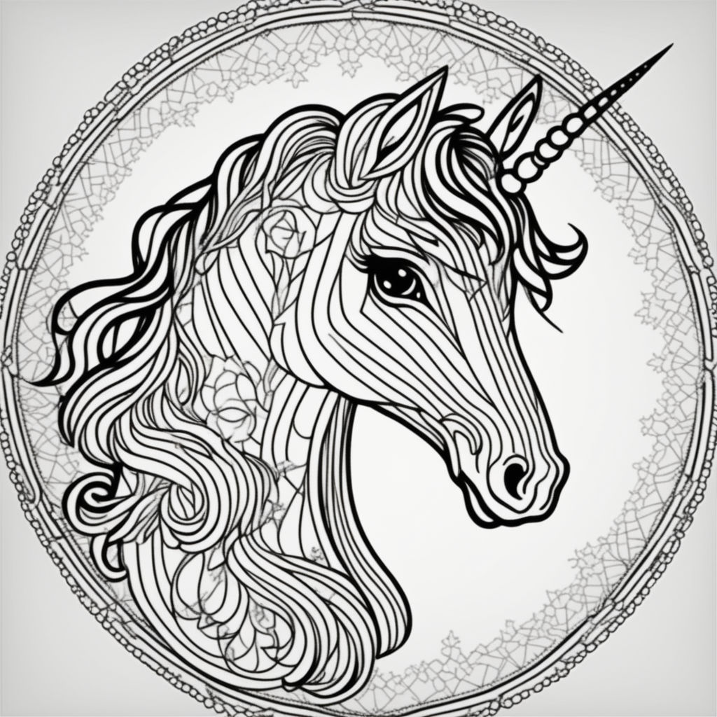 Black and white line trace adobe illustrator unicorn for coloring