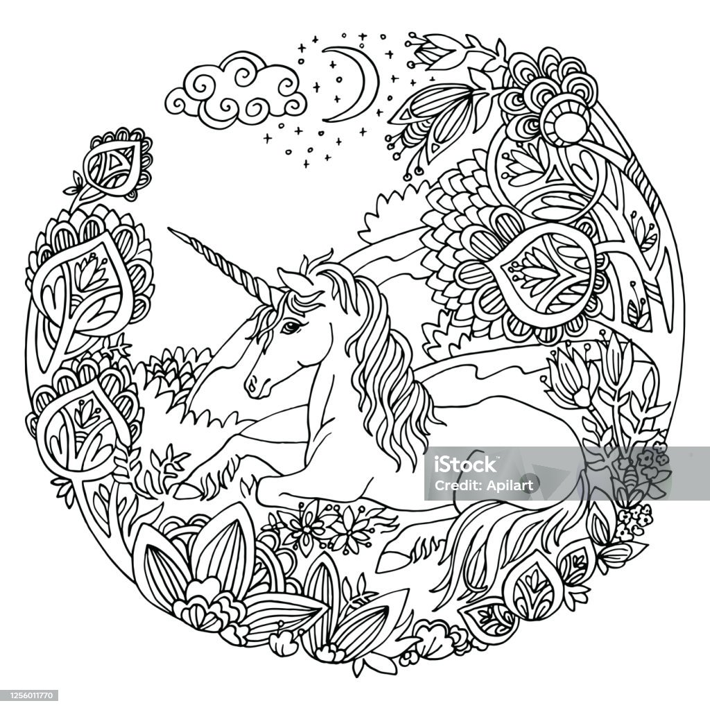 Coloring unicorn vector stock illustration