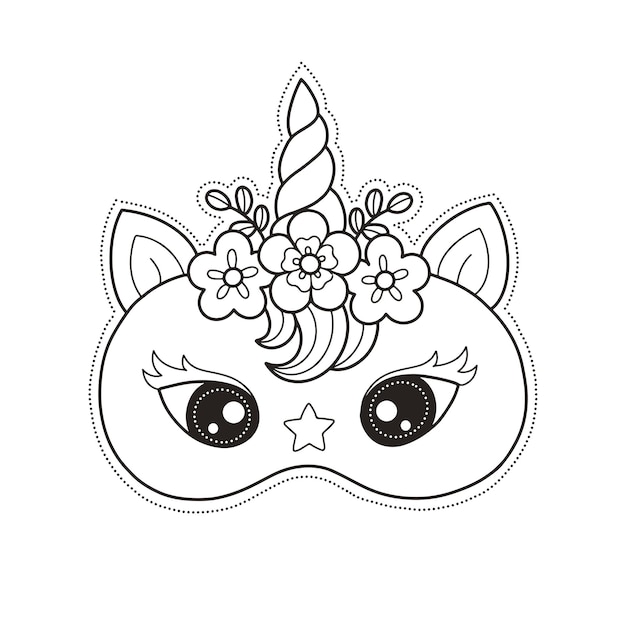 Premium vector print and color unicorn face mask for craft and diy birthday party