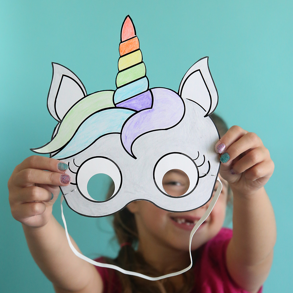 Unicorn masks to print and color free printable