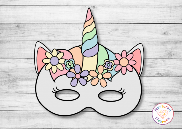 Diy printable unicorn masks color and plain templates pdf